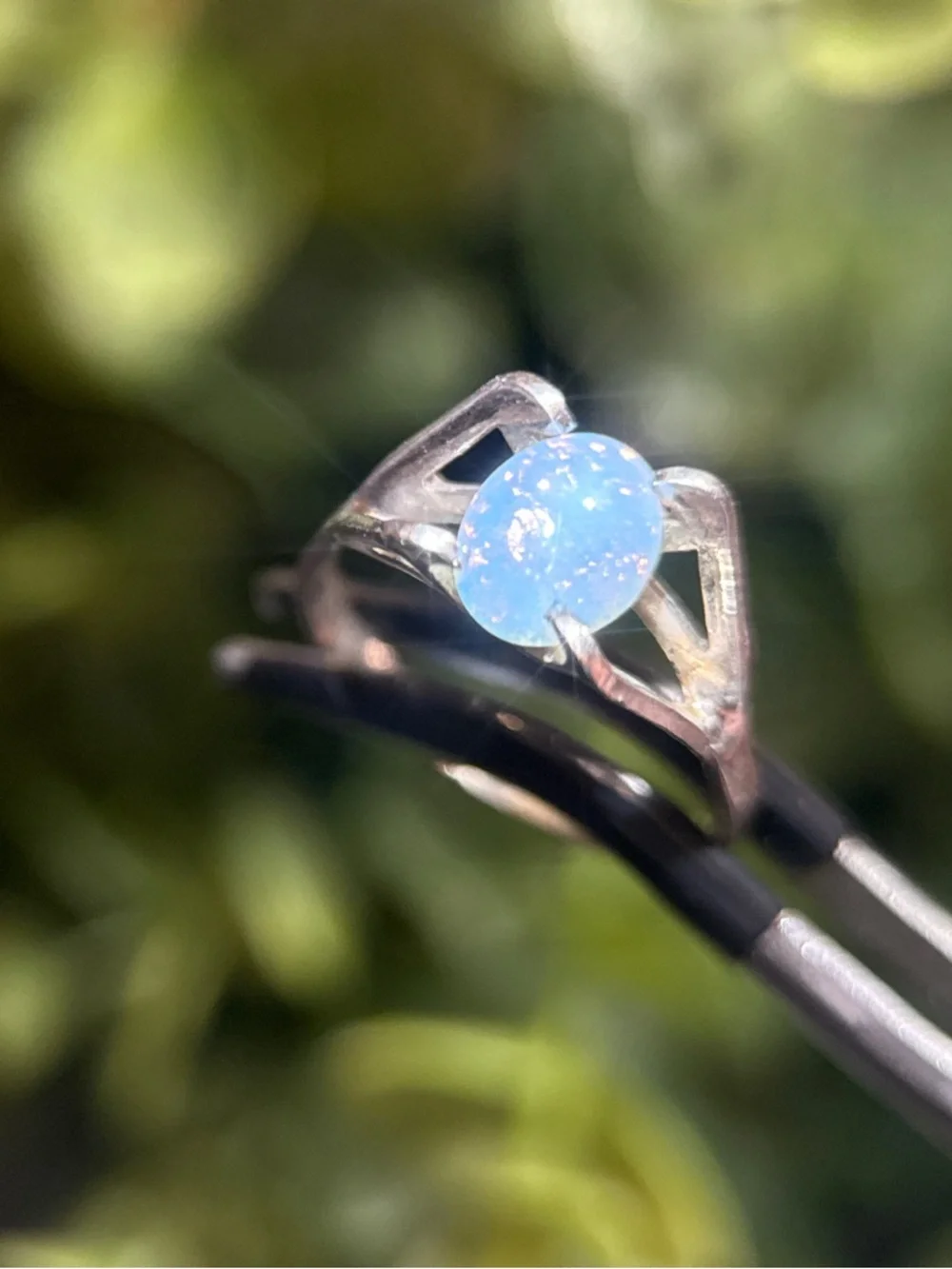 Silver Blue Opal Oval Ring‎